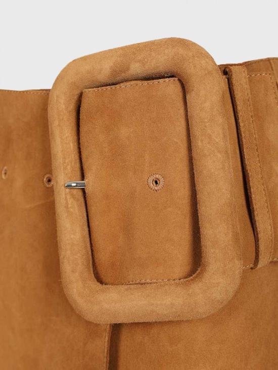 26SS 아미 고트 레더 빅 버클 벨티드 미니 스커트 FSK464LH0059 236 Brown - AMI