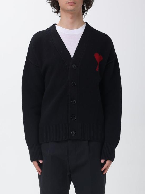 26SS 아미 하트 로고 인타르시아 V넥 가디건 UKC367018 009 Black