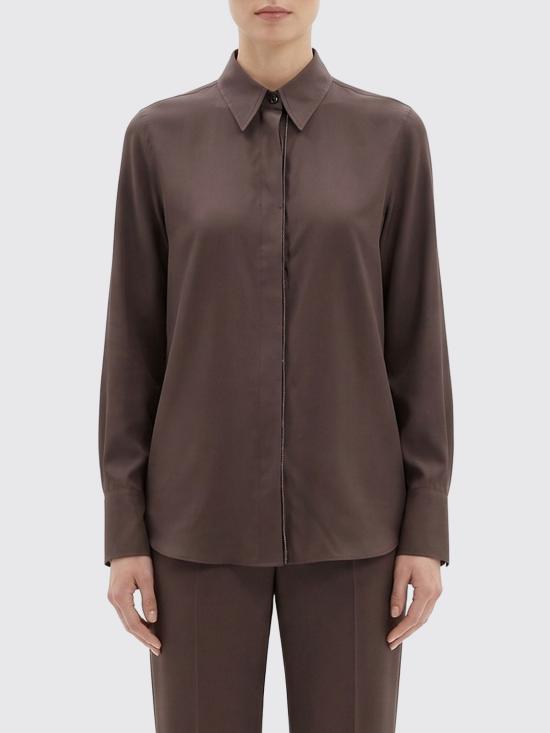 26SS 브루넬로 쿠치넬리 스트레치 코튼 포플린 샤이니 트림 셔츠 M0091MA626 C8589 Brown