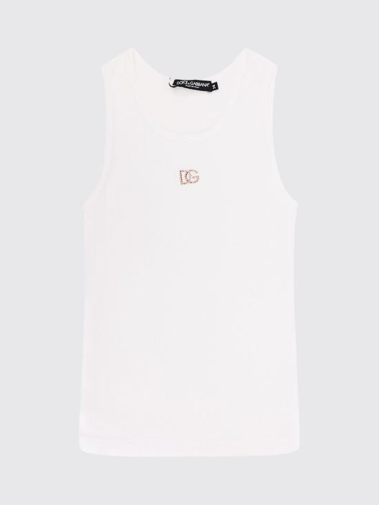 26SS 돌체앤가바나 DG 자수 & 라인스톤 립 탱크탑 F8V40ZGDDL8 W0800 White - DOLCE & GABBANA