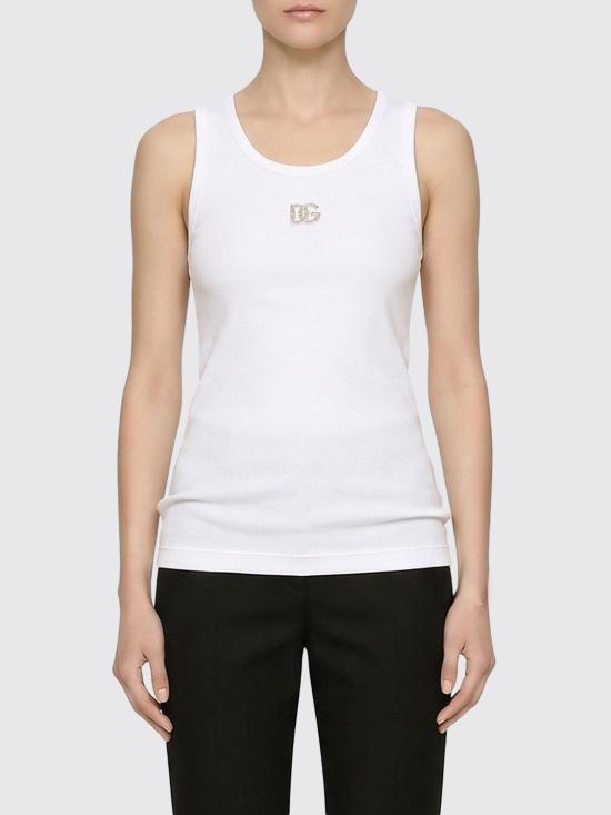 26SS 돌체앤가바나 DG 자수 & 라인스톤 립 탱크탑 F8V40ZGDDL8 W0800 White