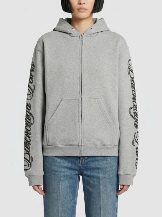 26SS 발렌시아가 커시브 레귤러 핏 집업 후디 851236TTVM8 2569 Grey