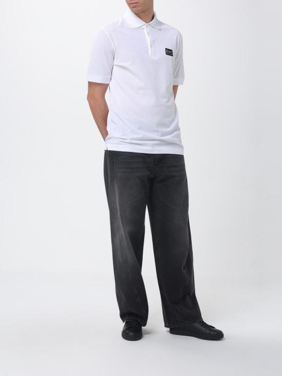 26SS 돌체앤가바나 브랜디드 태그 코튼 피케 폴로 셔츠 G8PL4TG7P1D W0800 White - DOLCE & GABBANA