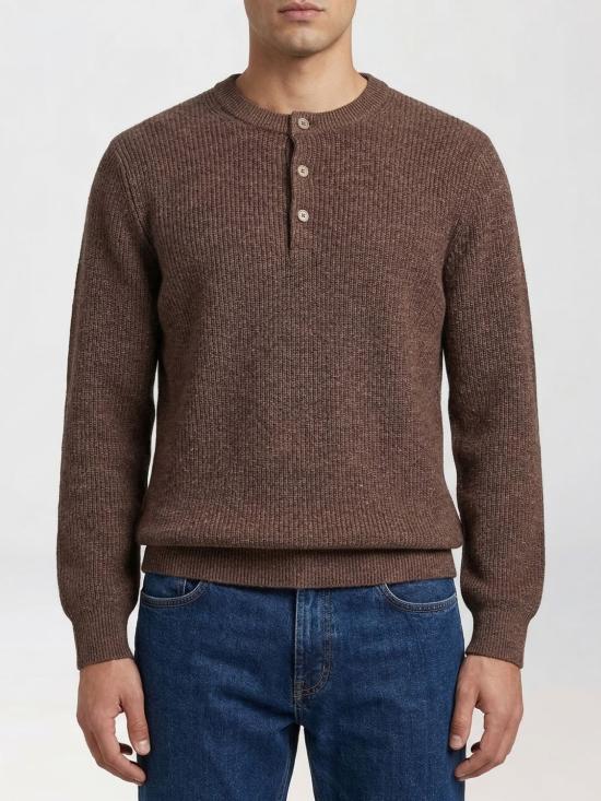 26SS 브루넬로 쿠치넬리 헨리넥 코튼 리넨 블렌디드 하프 잉글리시 립 니트 스웨터 M2L707711 CNO22 Hazel