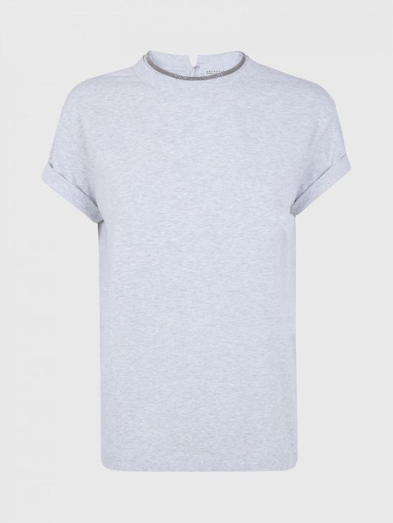 26SS 브루넬로 쿠치넬리 콘트라스트 트림 코튼 티셔츠 M0T18BD200 C8003 Smoke Grey - BRUNELLO CUCINELLI
