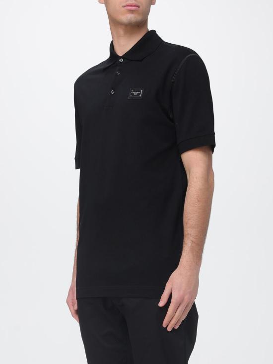 26SS 돌체앤가바나 브랜디드 태그 코튼 피케 폴로 셔츠 G8PL4TG7P1D N0000 Black - DOLCE & GABBANA