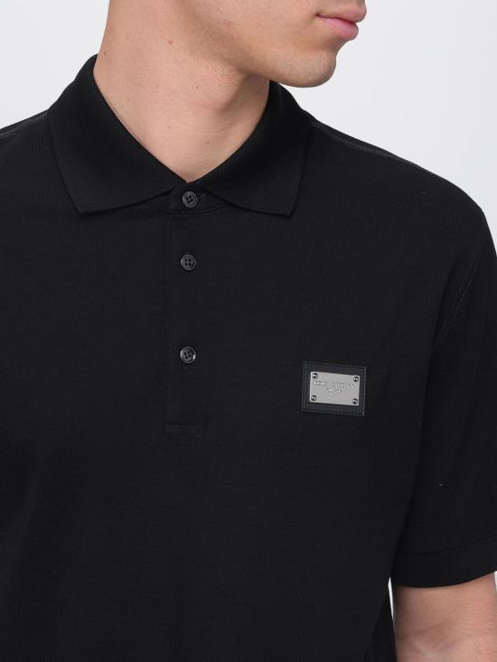 26SS 돌체앤가바나 브랜디드 태그 코튼 피케 폴로 셔츠 G8PL4TG7P1D N0000 Black - DOLCE & GABBANA