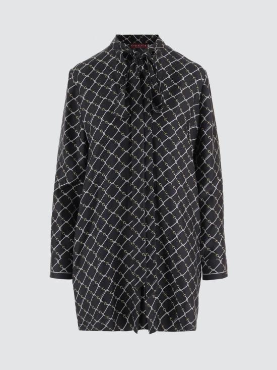 26SS 구찌 프린트 실크 트윌 드레스 853056ZAUM1 1173 Black - GUCCI