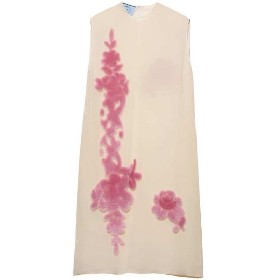  프라다 숏 원피스 플로럴 자수 미디 드레스