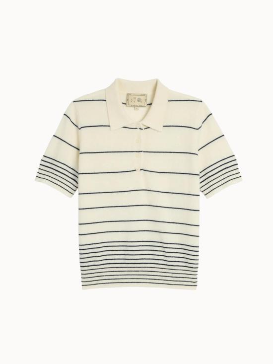  데미리 뉴욕 스웨터 데밀리 드류 스트라이프 캐시미어 폴로 셔츠 아이보리/네이비