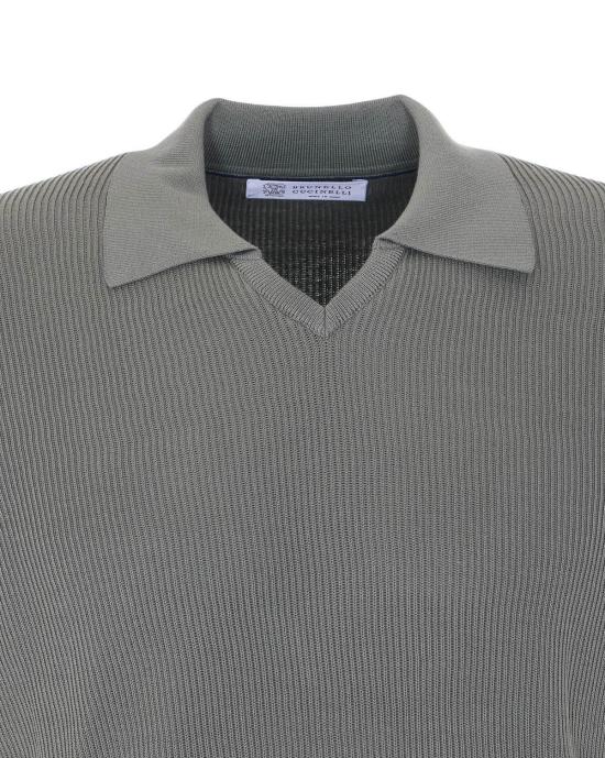  브루넬로 쿠치넬리 폴로 티셔츠 Brunello Cucinelli 니트 폴로 그린 - BRUNELLO CUCINELLI