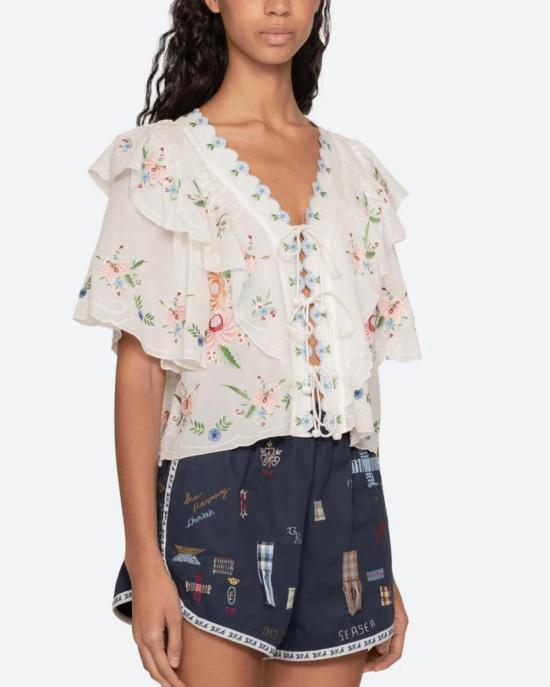  씨뉴욕 블라우스 씨니 세라피나 자수 반팔 탑 크림 - SEA NY