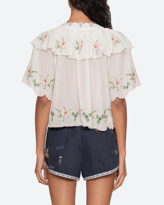  씨뉴욕 블라우스 씨니 세라피나 자수 반팔 탑 크림 - SEA NY