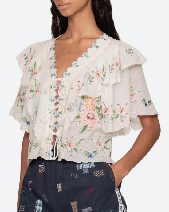  씨뉴욕 블라우스 씨니 세라피나 자수 반팔 탑 크림 - SEA NY