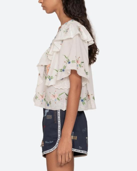  씨뉴욕 블라우스 씨니 세라피나 자수 반팔 탑 크림 - SEA NY