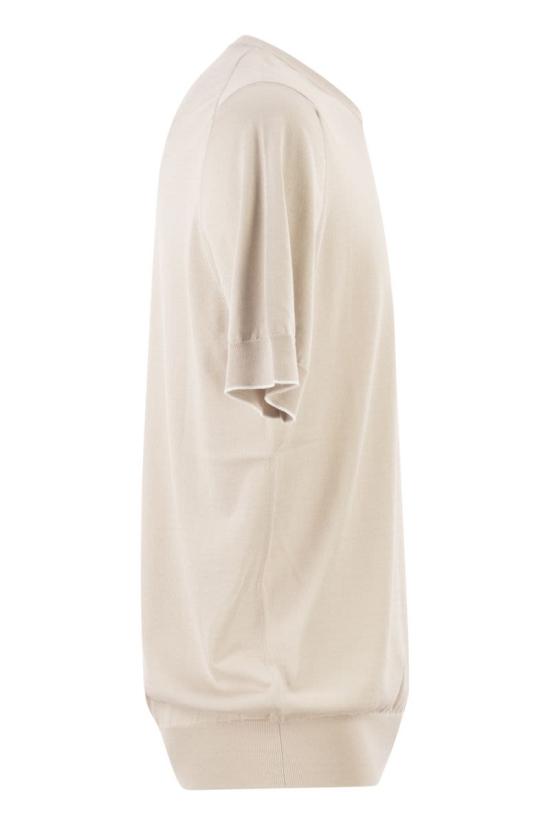 26SS 브루넬로 쿠치넬리 콘트라스트 디테일 코튼 니트 티셔츠 M29805200 CBD04 LIGHT BEIGE - BRUNELLO CUCINELLI