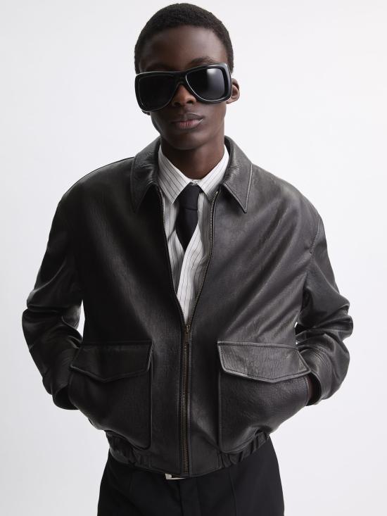 26SS 생로랑 버블 램스킨 쇼트 재킷 859948YCNF2 1000 BLACK - SAINT LAURENT