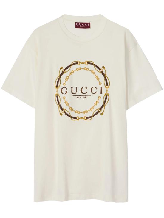 26SS 구찌 프린트 디테일 코튼 저지 티셔츠 837959XJHQY 9750 WHITE