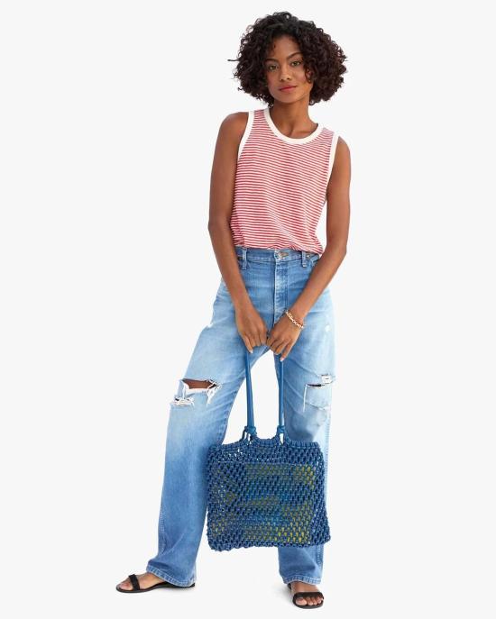  클레어 브이 민소매 티셔츠 클레어 V. 캠프핏 탱크탑 코튼/린넨 미니 스트라이프 - CLEARE V.