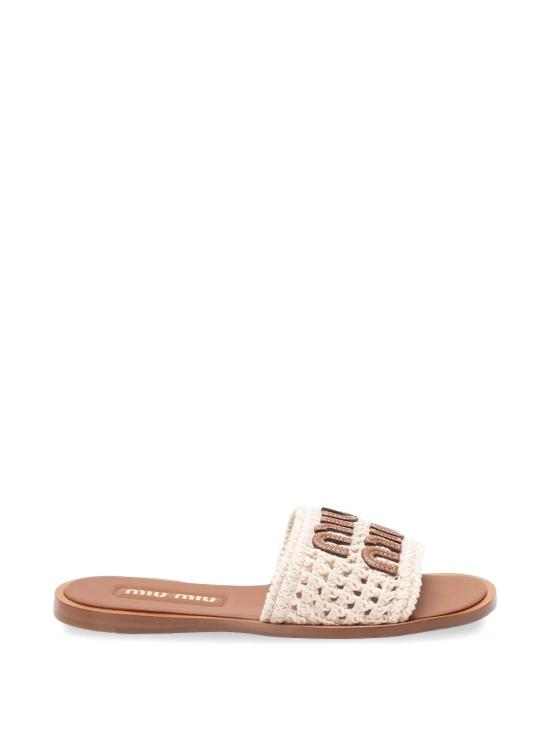 26SS 미우미우 크로셰 및 가죽 슬라이드 5XX667 2BDFF0304 White