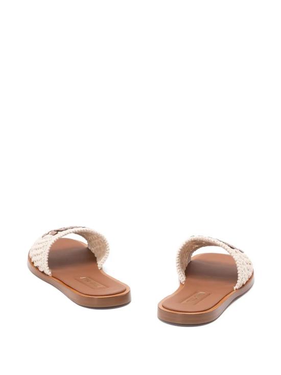26SS 미우미우 크로셰 및 가죽 슬라이드 5XX667 2BDFF0304 White - MIU MIU
