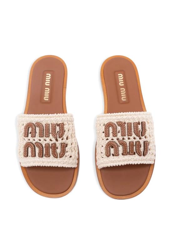 26SS 미우미우 크로셰 및 가죽 슬라이드 5XX667 2BDFF0304 White - MIU MIU