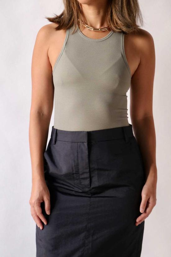  티비 민소매 티셔츠 써큘러 파인 리브 티셔츠 탱크 퍼미스 그레이 - TIBI