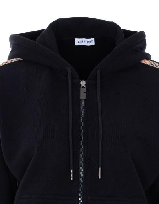  버버리 스웨터 하퍼 체크 코튼 지퍼 후드티 블랙 - BURBERRY