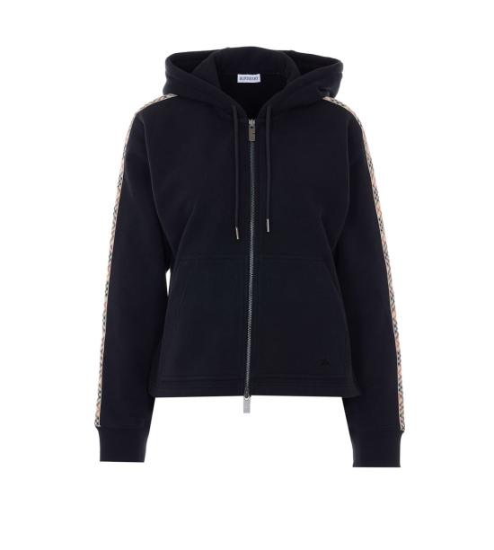  버버리 스웨터 하퍼 체크 코튼 지퍼 후드티 블랙