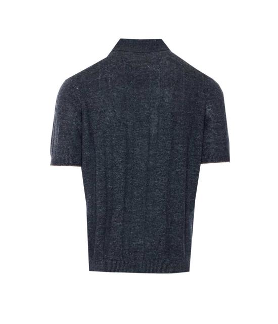  브루넬로 쿠치넬리 폴로 티셔츠 Brunello Cucinelli 니트 리넨 폴로 그레이 - BRUNELLO CUCINELLI