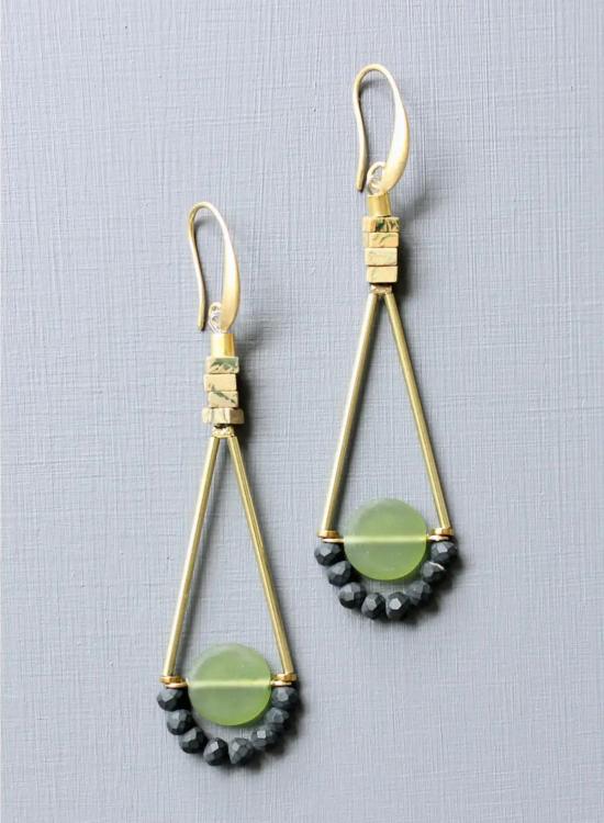  데이비드 오브리 이어링 올리빈 유리 귀걸이