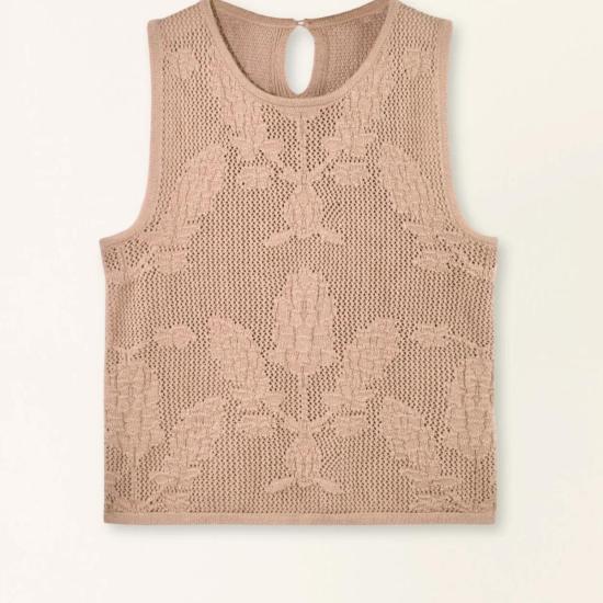  머스 민소매 티셔츠 미르스 잘츠부르크 플로럴 니트 탱크탑 비스킷 - MIRTH