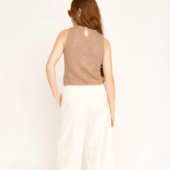  머스 민소매 티셔츠 미르스 잘츠부르크 플로럴 니트 탱크탑 비스킷 - MIRTH