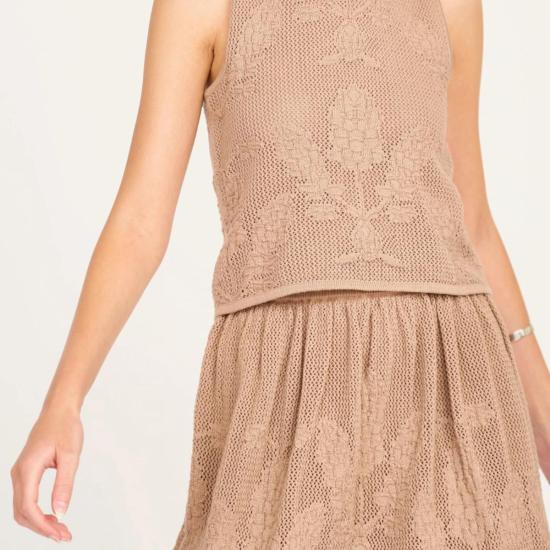  머스 민소매 티셔츠 미르스 잘츠부르크 플로럴 니트 탱크탑 비스킷 - MIRTH