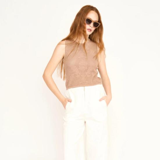  머스 민소매 티셔츠 미르스 잘츠부르크 플로럴 니트 탱크탑 비스킷