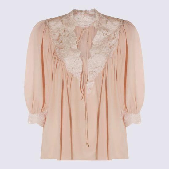  끌로에 블라우스 실크 탑, 섬세한 핑크