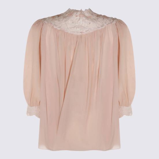  끌로에 블라우스 실크 탑, 섬세한 핑크 - CHLOE