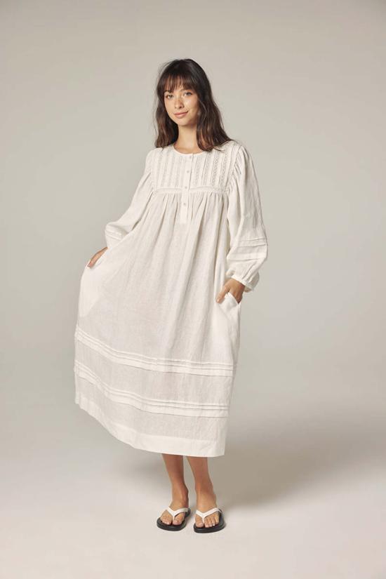  amente 롱 원피스 아멘테 레이스 린넨 드레스 - AMENTE