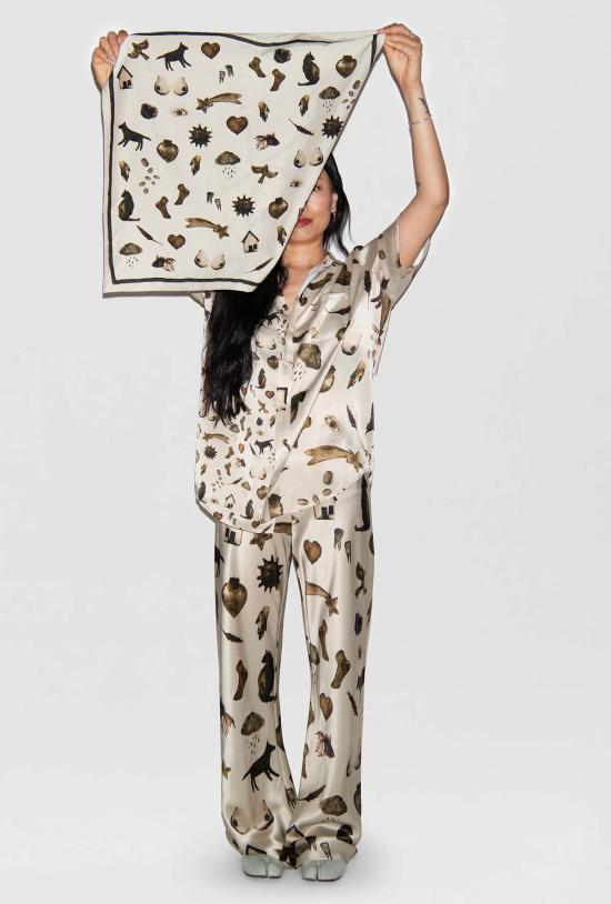  실크 런드리 팔라초 팬츠 바이어스 컷  미라클 헤이즐넛