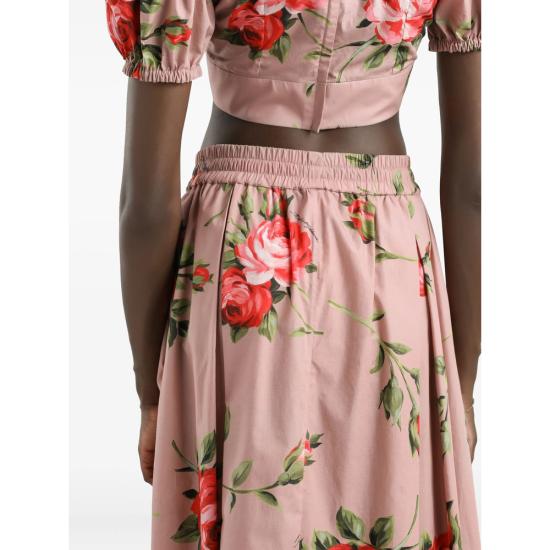 26SS 돌체앤가바나 로즈 부케 프린트 미디 스커트 F4DC7T HS5UT HF5ZN PINK RED - DOLCE & GABBANA