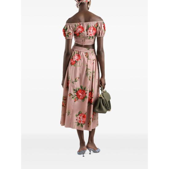 26SS 돌체앤가바나 로즈 부케 프린트 미디 스커트 F4DC7T HS5UT HF5ZN PINK RED - DOLCE & GABBANA