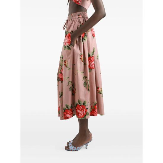 26SS 돌체앤가바나 로즈 부케 프린트 미디 스커트 F4DC7T HS5UT HF5ZN PINK RED - DOLCE & GABBANA