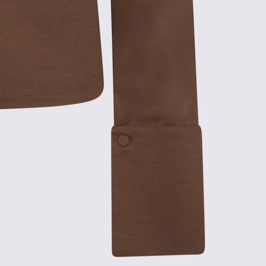  막스마라 긴팔 티셔츠 브라운 캐시미어 탑 레더 브라운 - MAX MARA