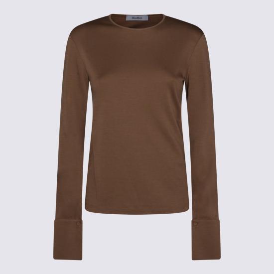  막스마라 긴팔 티셔츠 브라운 캐시미어 탑 레더 브라운