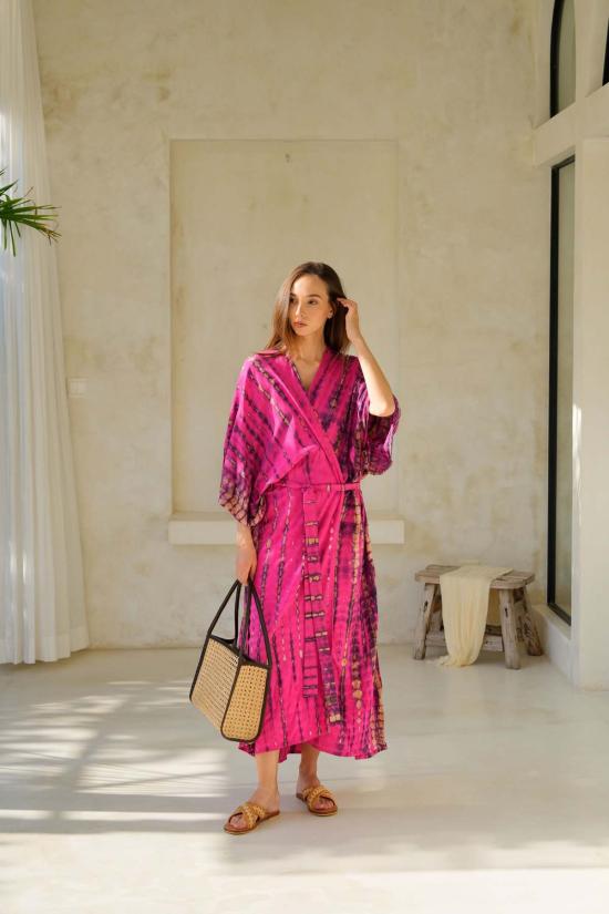 Pink Haley 라운지 웨어 핑크 헤일리 사라 핸드다이드 기모노 푸시아 - PINK HALEY