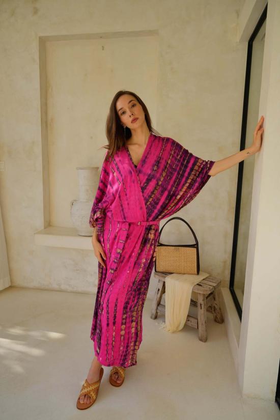  Pink Haley 라운지 웨어 핑크 헤일리 사라 핸드다이드 기모노 푸시아