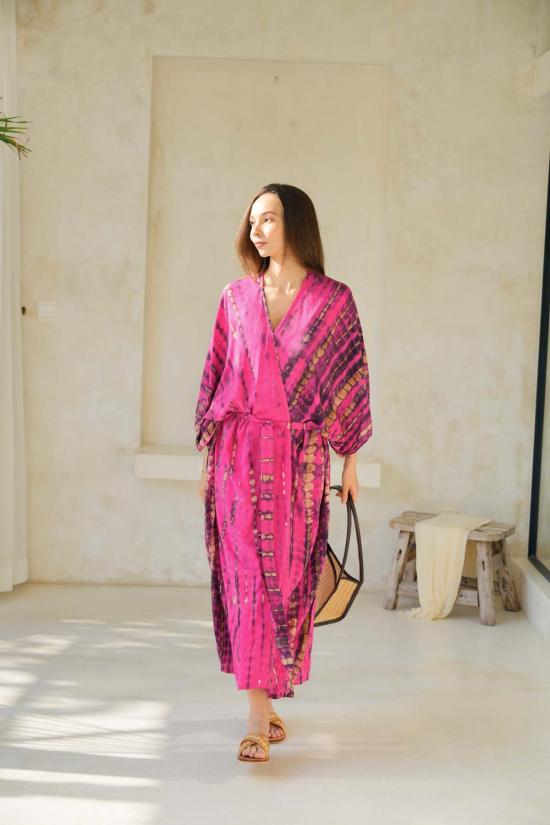  Pink Haley 라운지 웨어 핑크 헤일리 사라 핸드다이드 기모노 푸시아 - PINK HALEY