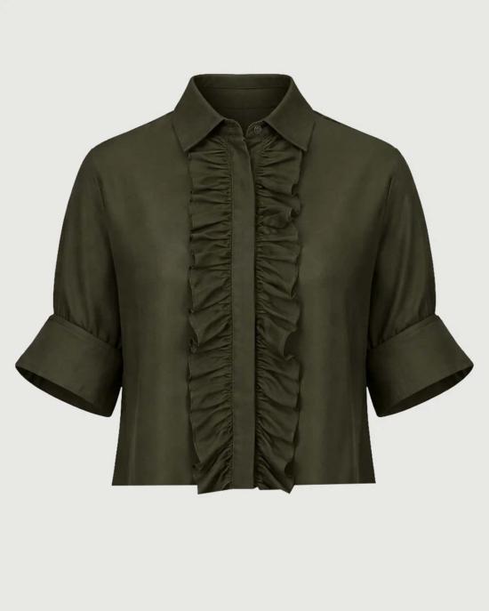  티더블유피 블라우스 트위프 넥스트 엑스 러플  그린