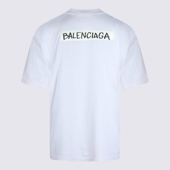  발렌시아가 반팔 티셔츠 코튼 티셔츠 화이트 - BALENCIAGA