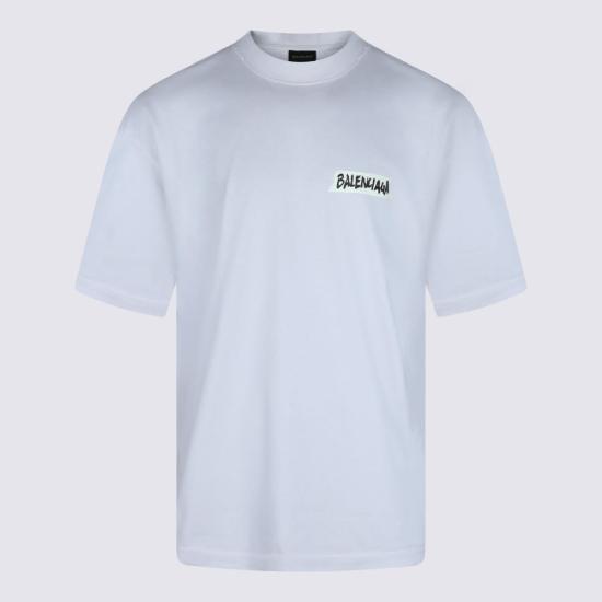  발렌시아가 반팔 티셔츠 코튼 티셔츠 화이트 - BALENCIAGA